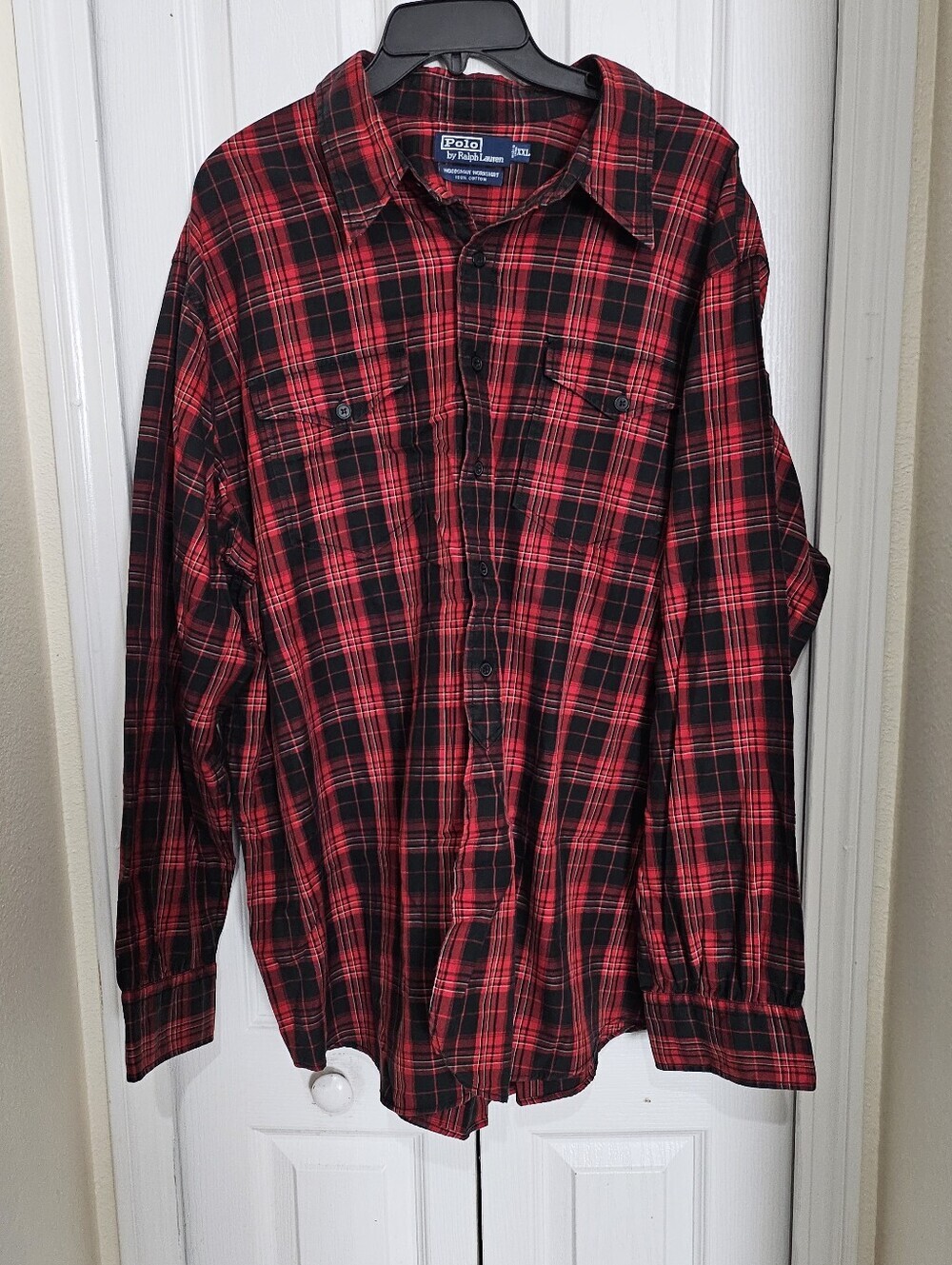 Polo Ralph Lauren Woodsman Workshirt Plaid Flannel Shirt Red Black XXL Cotton. - Picture 3 of 9